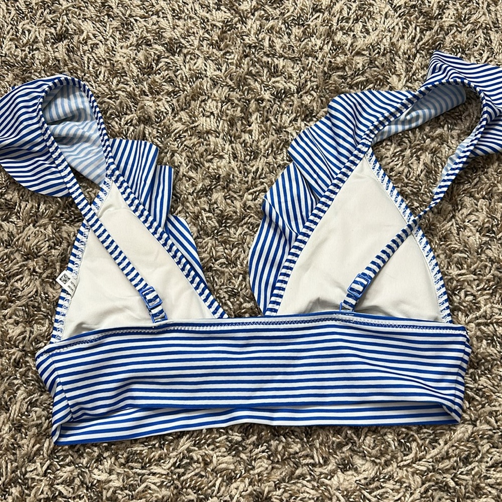 aerie Blue & White Striped Ruffle V-Neck Bikini Top - Picture 5 of 7